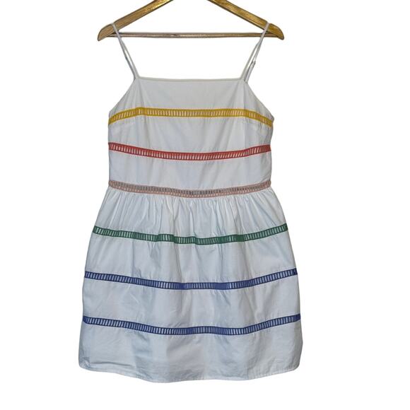 English Factory Dress Women Medium White Rainbow Stripe Poplin Mini Clean Girl - Picture 1 of 11